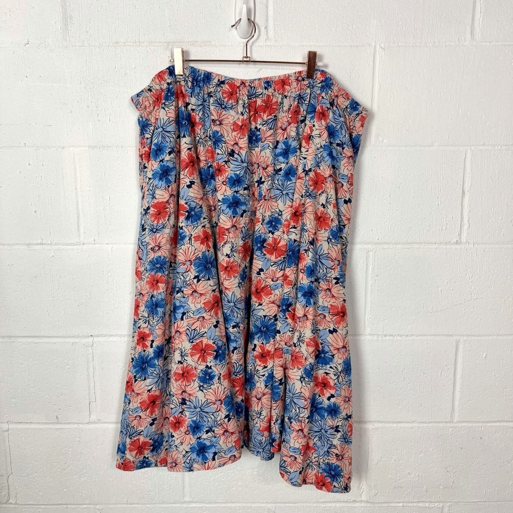 Woman Within Linen Blend Full Midiâ Skirt Plus Size 4X Red Floral Bloom Romantic